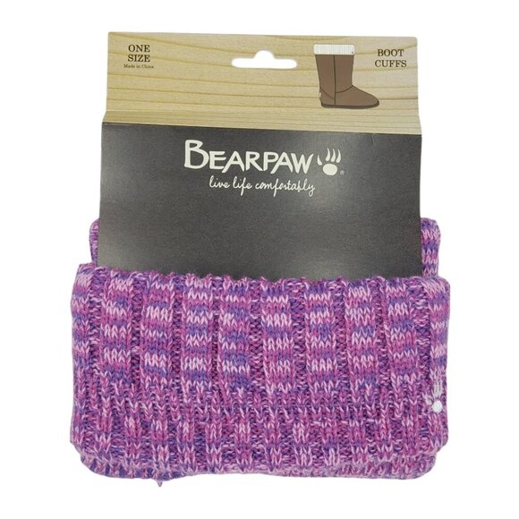 BEARPAW Knit Boot Cuffs Women's One Size Fits All Pink Purple Embroidered Logo - Picture 1 of 8